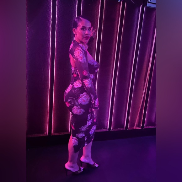 Fashion Nova Strapless Black Dress with Pink Floral Print - Picture 2 of 5